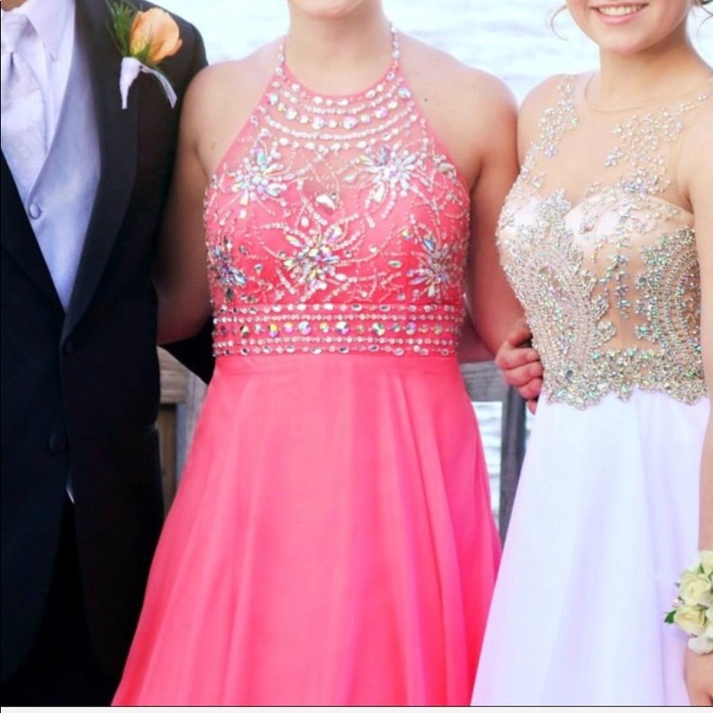 High Neck Halter Pink Prom Dress